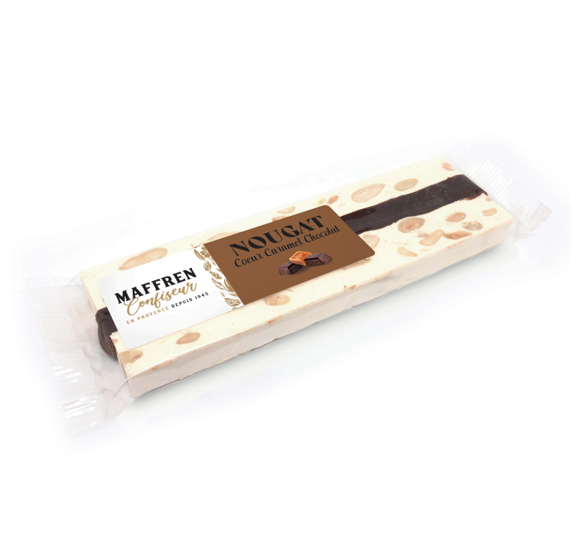 Barre de nougat cœur caramel - chocolat