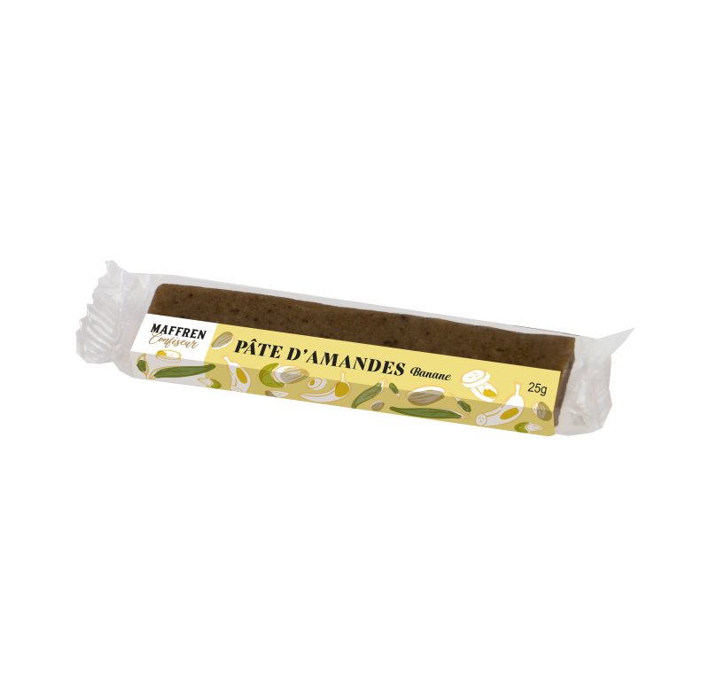 Barre de 25g en pâte d'amandes banane séchée