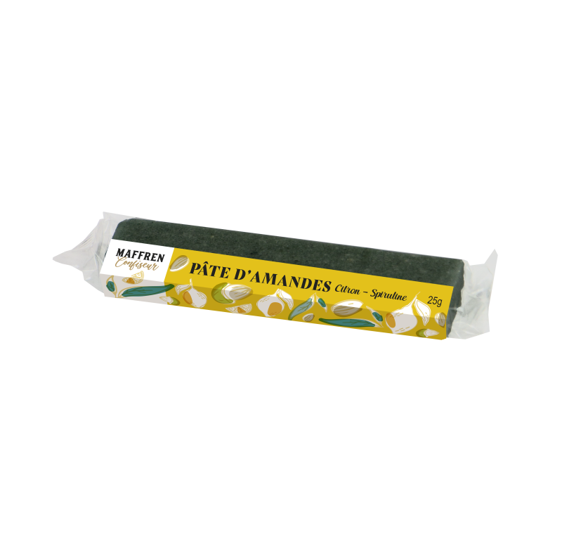 Barre de 25g en pâte d'amandes citron spiruline
